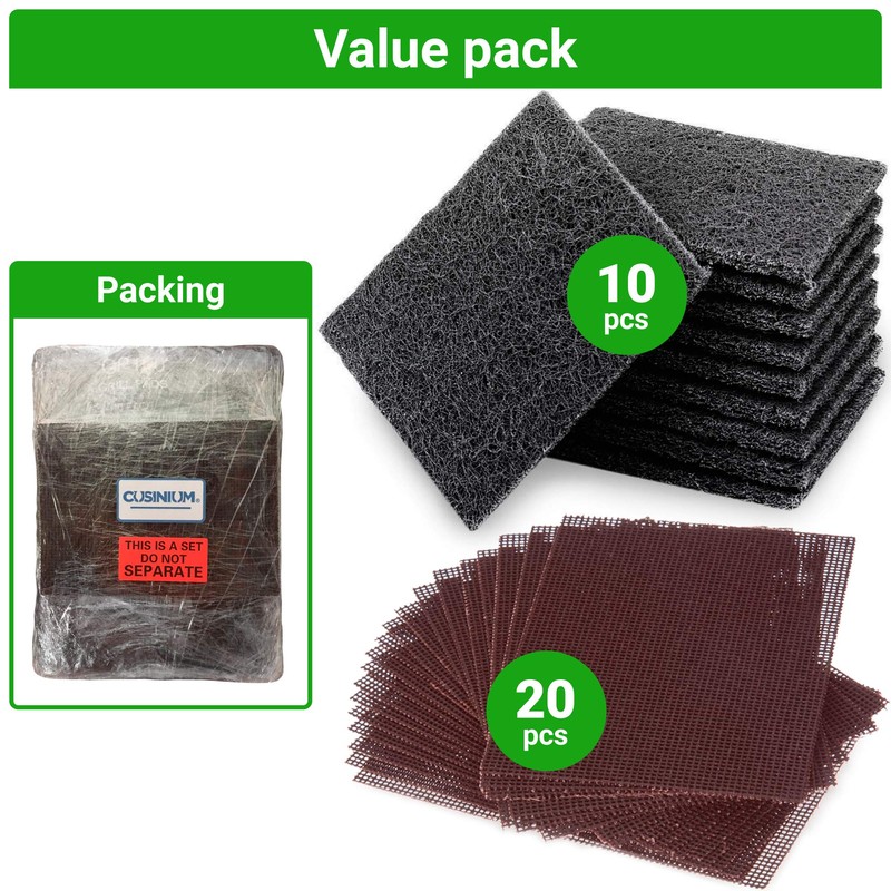 CUSINIUM 10-Pack Griddle Cleaning Pads + 20-Pack Grill Screens