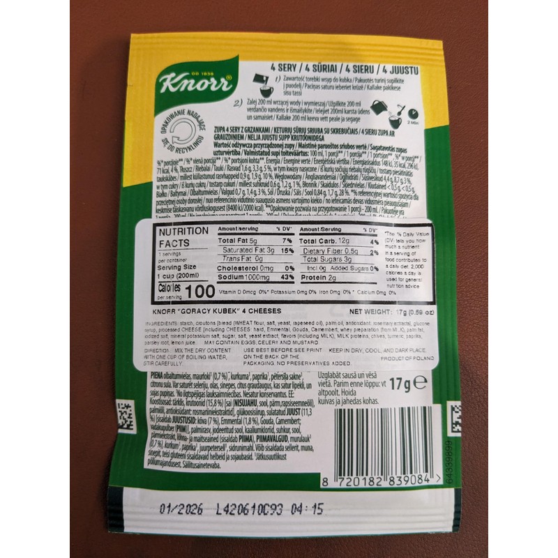 Knorr Goracy Kubek 4 Sery z Grzankami 4 Cheese Soup