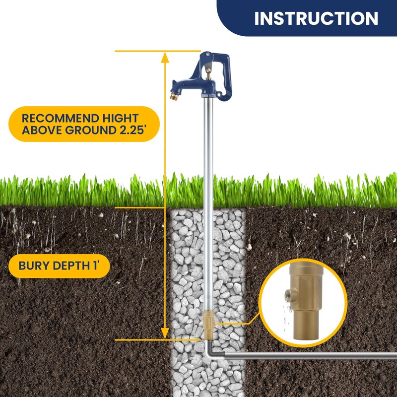 Solimeta 3.25FT Frost Proof Yard Hydrant, Freeze-Proof Outdoor Faucet, 12"