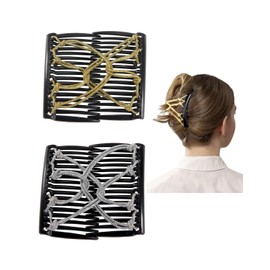 BNREOZA 2 Pieces Elastic Hair Comb, Magic Elastic Comb, Elastic Hair Claw, Elastic Double Rope Hair Comb, Multipurpose Hair Accessories for Women and Girls Hairstyles, DIY Hair Styling Tools