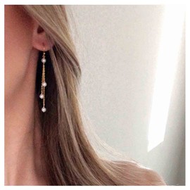 Allereya Vintage Pearl Earrings Tiny Pearl Tassel Chain Earrings Bridal Pearl Dangle Earrings Long Cluster Pearl Earrings Jewellery for Women and Girls