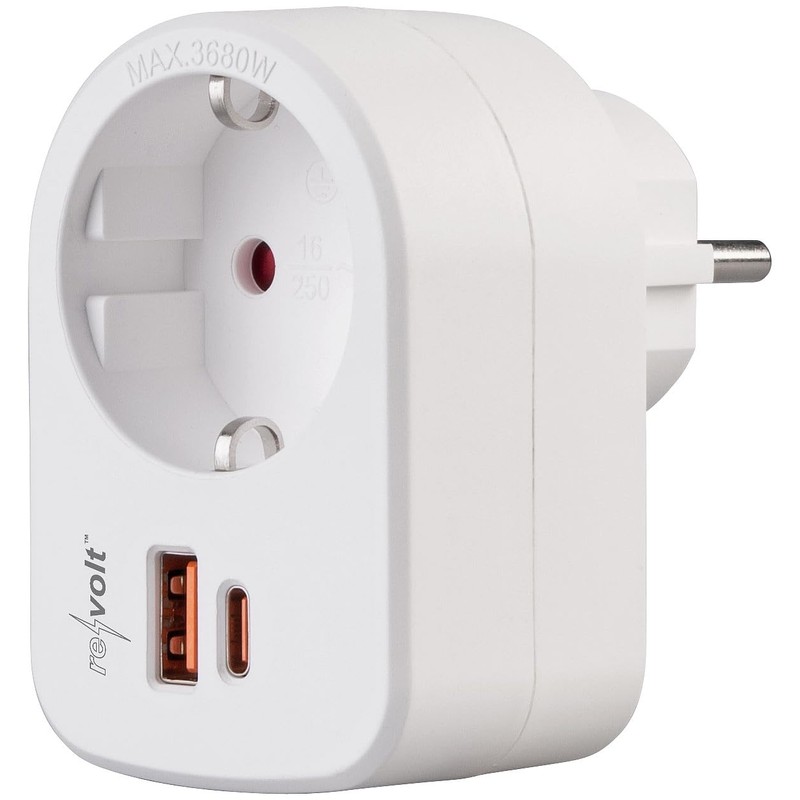 revolt Surface-Mounted Sockets, Schuko: Set of 2 3-in-1 Sockets, USB-C