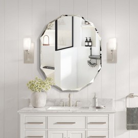 Pregaspor Single Beveled Edge Bathroom Vanity Mirror, 30" x 36" Oval Wall Mirror, Shatterproof Frameless Mirror for Over Sink, Restroom