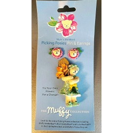 Muffy, NABCO Muffy Vanderbear Collections Picking Posies Pin & Earrings Jewelry New on Card