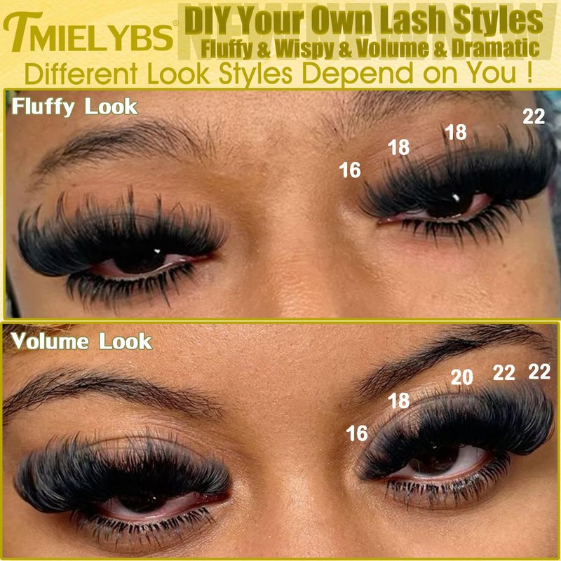 Fluffy Lash Clusters 16-22mm Long Cluster Eyelash Extensions Thick D