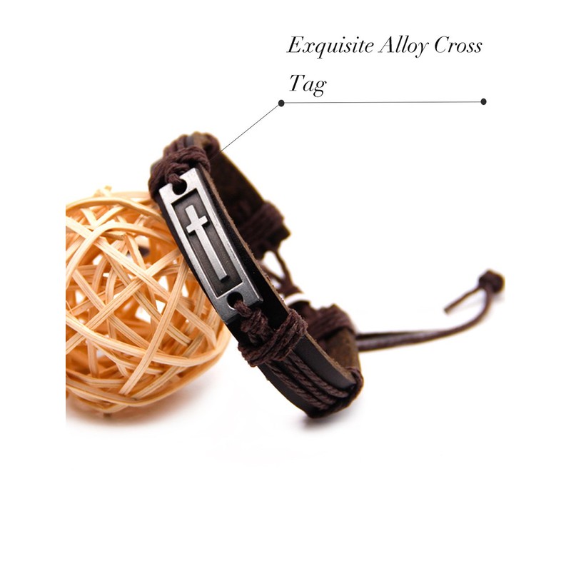 LNKRE JEWELRY Fashion Leather Criss Cross Bracelet Religious Christian Adjustable