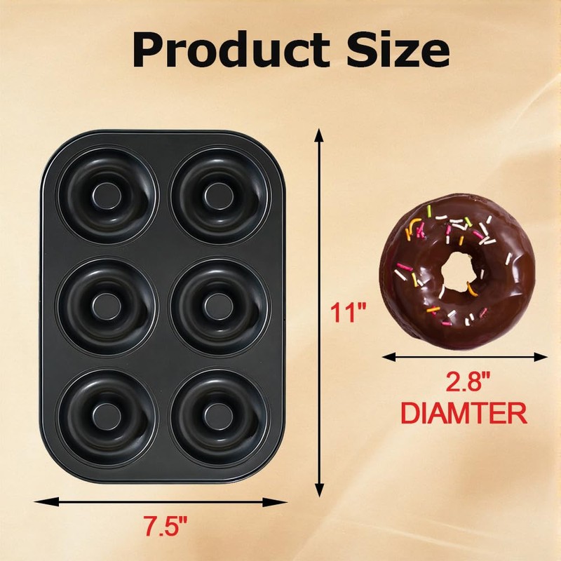 2 Pack Nonstick Donut Baking Pans, 6 Cavity Easy Steel
