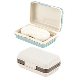 ReignSword Travel Soap Dish with Lid, Self Draining Bar Soap Case, Portable Soap Container for Camping, Outdoor, Bathroom, Hiking (Blue & White)