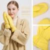 NOVBJECT Women Leather Mittens Finger Rabbit fur Lining Winter Sheepskin