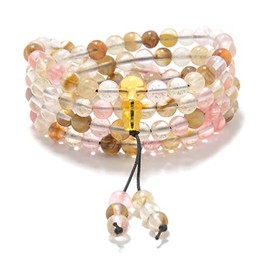 Self-Discovery Mala Stretchy Mala Wrist Wrap Bracelet with 108 Healing Watermelon Tourmaline Mala Prayer Beads (Pink and Green)