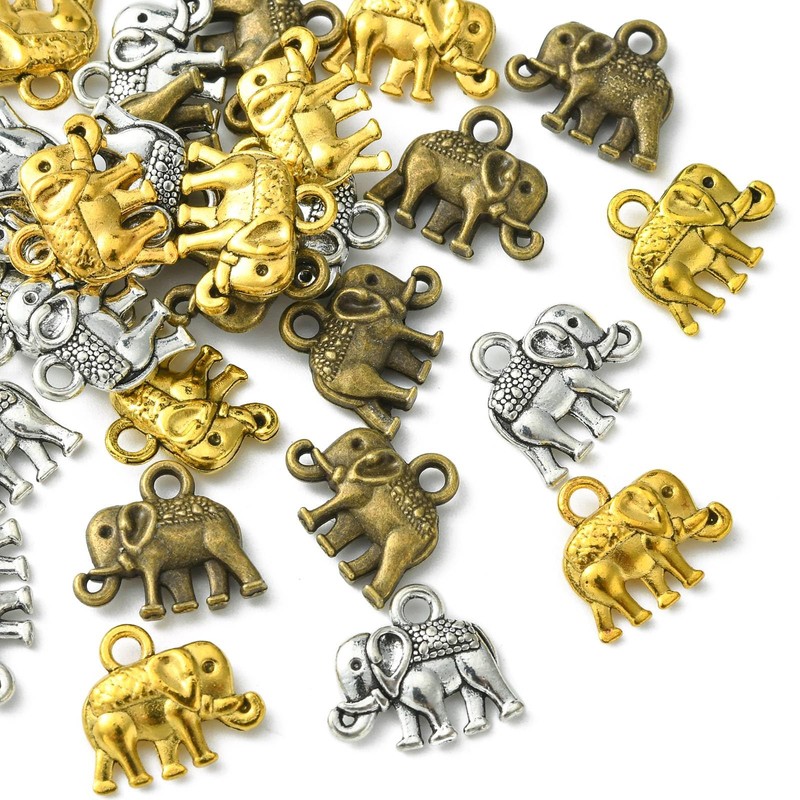 Ipotkitt 30Pcs/box Elephant Shape Alloy Charms Pendants Animal Charm Pendants