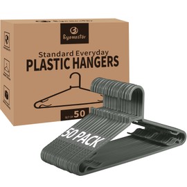 Byomostor Plastic Hangers 50 Pack, Light Weight Durable Clothes Hangers with Hooks Standard Size G-Shape&Non-Slip Coat Hangers for Everyday Use (Grey)