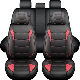 yotruth Universal Front Seat Covers | Faux Leather Automotive Seat Covers, Black & Red | Fits Most Cars