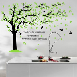 WOHAHA Wall Sticker, Tree, Stylish, Large, Green Tree, Green Leaves Birds, Wallpaper Stickers, Scandinavian English, Inspirational Words, My Dream is to grow with you, Living Room, Sales Offices, Wall