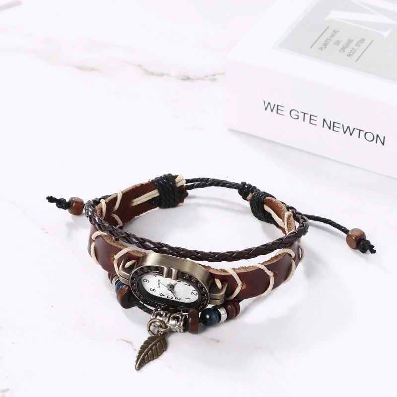 JewelryWe Womens Leather Wristwatch Multi-Layer Bohemia Bracelet Watch Classic Weave