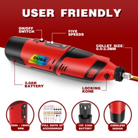 OUBA Cordless Chainsaw Sharpener with 12v Battery, Electric Chainsaw Sharpener Tool with 54 PCS Sharpener Accessories,High Speed Chainsaw Chain Sharpener Kit with Titanium Plated Diamond Bits