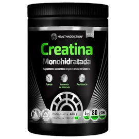 HEALTHADDICTION - Creatina Monohidratada en Polvo - Alta Pureza En Polvo Sin Sabor - 5g por Porción - 80 Servicios - Preworkout Pre Entrenamiento - Sin sabor - 400g