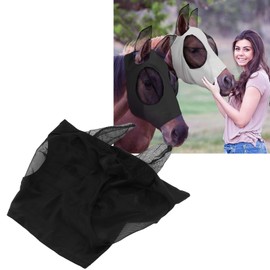 Horse Net Fly Mask, Breathable, Stretchy, Elastic Face Mask for Horses, Prevents Mosquito Ear Protection for the Stable (Black)