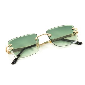 Street Knitted Stylish Luxury Green Tint Gem Cut Lens Unisex Square Rimless Retro 90's Hip Hop Gold Wire Frame Sun Glasses Frameless Rectangle Summer Shades Sunglasses For Men And Women