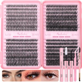 Lash Clusters Kit, 640 Pcs Eyelashes Clusters Extensions Kit 9-16mm Individual Lashes D Curl Flufffy Wispy False Eyelashes Thin Band, with Bond Seal Tweezers Brush DIY (30D+40D+50D+60D Kit 9-16mm)