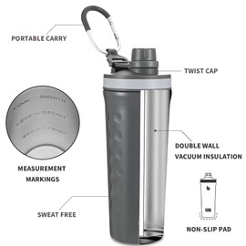 BOTTLE BOTTLE Stainless Steel Protein Shaker Bottle with Handle for Men and Women 770ml(26oz) Insulated Metal Gym Water Bottles for Protein Powder(Gray)