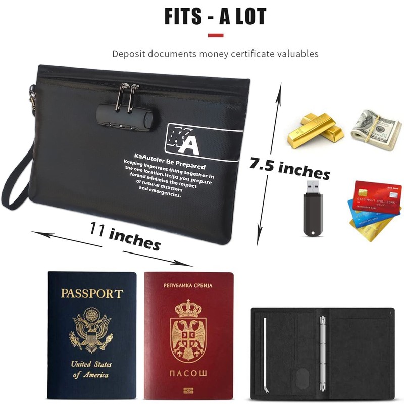 Fireproof Money Bag with Lock KaAutoler Fireproof and Waterproof Cash