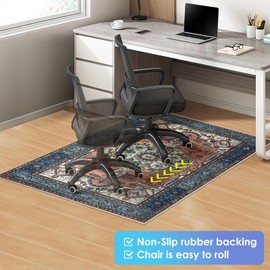 Azadx Chair Mat for Hardwood Floor 36" x 48" Desk Chair Mat for Hard Floors Slip Resistant Under Desk Rug Protector for Rolling Chair Computer Chair Mat Low Pile Carpet Floor Protector,Brick red/Teal