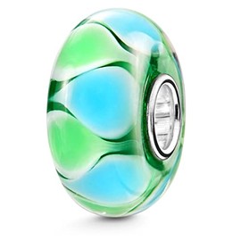 MATERIA by Matthias Wagner Glass Beads Women's Charms Pendant Silver 925 Dots Green Blue 279, Glass