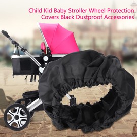 4-Piece Pushchair Wheel Cover, Polyester Wheelchair Wheel Protective Cover, Waterproof, Windproof, Pushchair Tyre Covers, Black for Dustproof Pushchair Accessories (S)