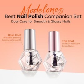modelones 2 piezas de esmalte de uñas de capa superior y base sin necesidad de limpieza, esmalte de uñas de secado rápido transparente de alto brillo 