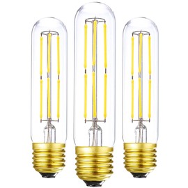 LEOOLS T10 Led Bulb,Dimmable Led Tubular Bulbs 6W,Equivalent 60Watt,Daylight 4000K, 600LM, Clear Glass,E26 Base Vintage LED Edison Bulbs, for Cabinet Display Cabinet etc,3 Pack.