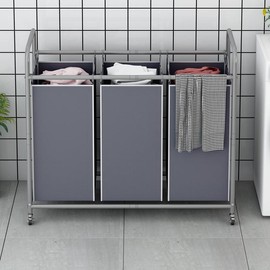 SORCEDAS 3-Bag Laundry Basket Sorter Laundry Hamper Cart with Heavy Duty Rolling Lockable Wheels and Removable Bags (Black+Beige+Brown+Grey) Christmas 2024 Ornament - Color: Black
