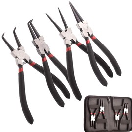 KEJJNYER 4 Pack 7 inch Snap Ring Pliers Set, Internal External Circlip Retaining Ring Pliers Kit, Heavy Duty C Clip Plier Set Straight Bent Jaw for Ring Remover Retaining with Storage Bag