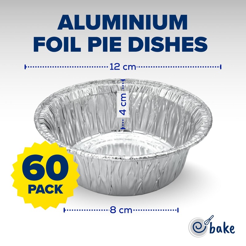 ebake Aluminium Round Foil Dishes 12cm (60 Pack) - Disposable