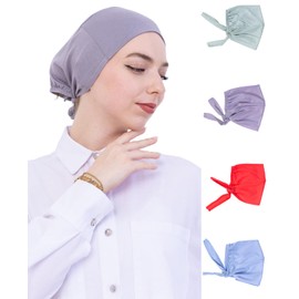Prien Pack of 4 Hat Hijab for Women, Headscarf Women Turban Set, Cotton Muslim Cap, Islamic Headscarves Summer Hats Hat, Headpiece Chemo Prayer, Grey, light blue, light green, light pink