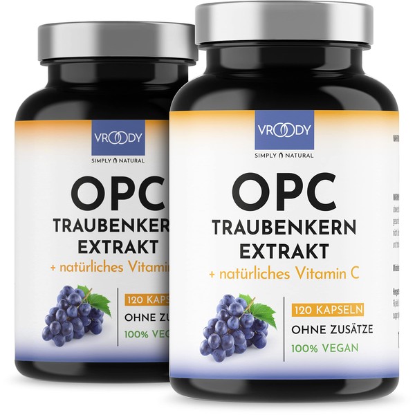 OPC High Dose Grape Seed Extract with Natural Vitamin C, 120 OPC Capsules (4 Months) with Acerola, 100% Vegan and Natural, OPC High Dose, only One Capsule Daily, 95% Active Ingredient Content