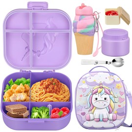Zenvory Lunch Box Kids Bento Lunch Box with 13oz Soup Thermo Leak-Proof Lunch Food Container with 5 Compartment Thermo Hot Food Jar and Insulated Lunch Bag for Kid Toddler Girls Boys to School