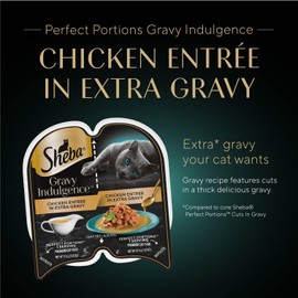 Sheba Gravy Indulgence Adult Wet Cat Food (24 Count, 48 Servings), Chicken Entrée in Extra Gravy, Easy Peel Twin-Pack Trays