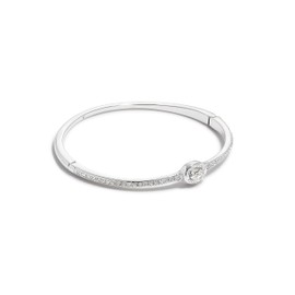 Signature Logo Pave Hinged Bangle Bracelet - Silver