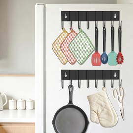 sawgos Magnetic Key Holder with 8 Hooks for Fridge Key Hanger Organizer for Wall Mount with 8 Self-Adhesive Sticker No Drilling Required Metal Key Rack for Door, Bathroom, Kitchen,Garage (4, Black)