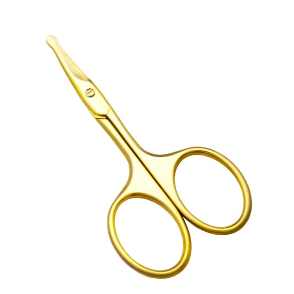 Yutoner Eyebrow and Nose Hair Safety Curved Scissors, 3.7 Inch Stainless Steel Professional Facial Hair Beard Eyelashes Eyebrow and Moustache Scissors Trimmer (Gold Safety Head)