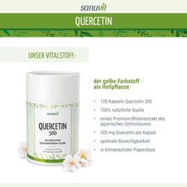 Sanuvit® - Quercetin 500 mg capsules, 120 capsules, high dosage, high bioavailability and compatibility, vegan, made in Austria