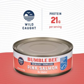 Bumble Bee Skinless & Boneless Canned Pink Salmon in Water, 5 oz Can - Premium Wild Caught Salmon - 20g Protein per Serving - Gluten Free, Kosher, MSC Certified