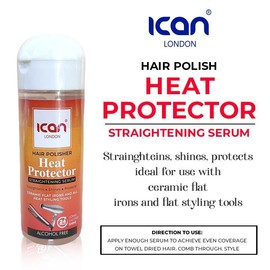 ican London Hair Polisher Heat Protector Straightening Serum Alcohol Free 207ml