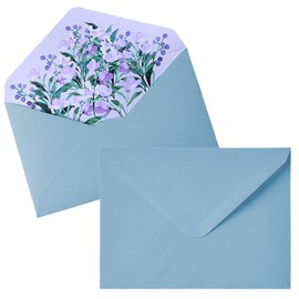 Paquete de 50 Sobres florales de invitación, sobres de 6.3 × 4.5 pulgadas para invitaciones con forro floral morado para bodas, cumpleaños, graduación, baby shower