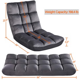 Yaheetech Adjustable 14-Position Gaming Sofa Chair Armless Floor Gaming Ergonomic Chair Lounger Folding Sleeper Bed, Grey