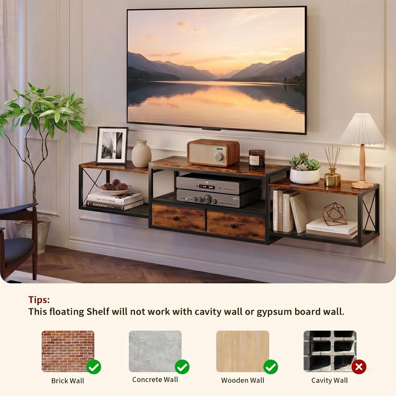 HavenlyYouth 55" Floating TV Stand, Modern Entertainment Center, Wall-Mounted Media
