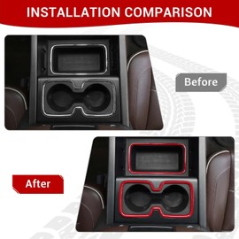 PDKLIN for Silverado Center Console Storage Bin Trim & Cup Holder Ring Frame for 2014-2017 Chevy Silverado GMC Sierra, ABS Interior Accessories (Red)