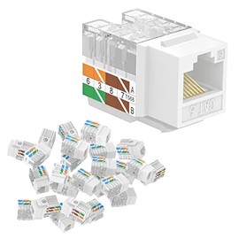 VCELINK RJ45 Cat6 Keystone Jacks Perfil delgado Listado UL, paquete de 10 unidades Ethernet Punch Down Keystone UTP, adaptador de conector Keystone modular de 90 grados, color blanco