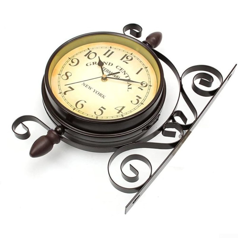 Antique Wrought Iron Wall Clock, Round Wall Hanging Double Sided